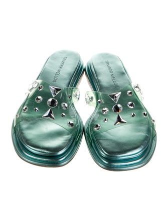 Tamara Mellon Leather Crystal Embellishments Slides