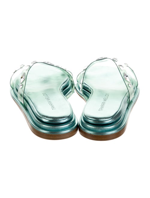 Tamara Mellon Leather Crystal Embellishments Slides