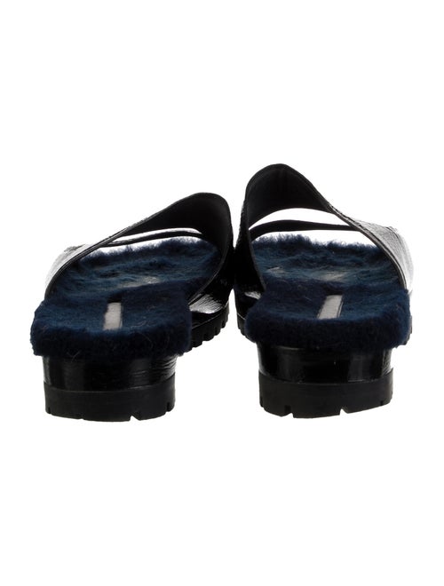 Tamara Mellon Patent Leather Faux Fur Trim Slides