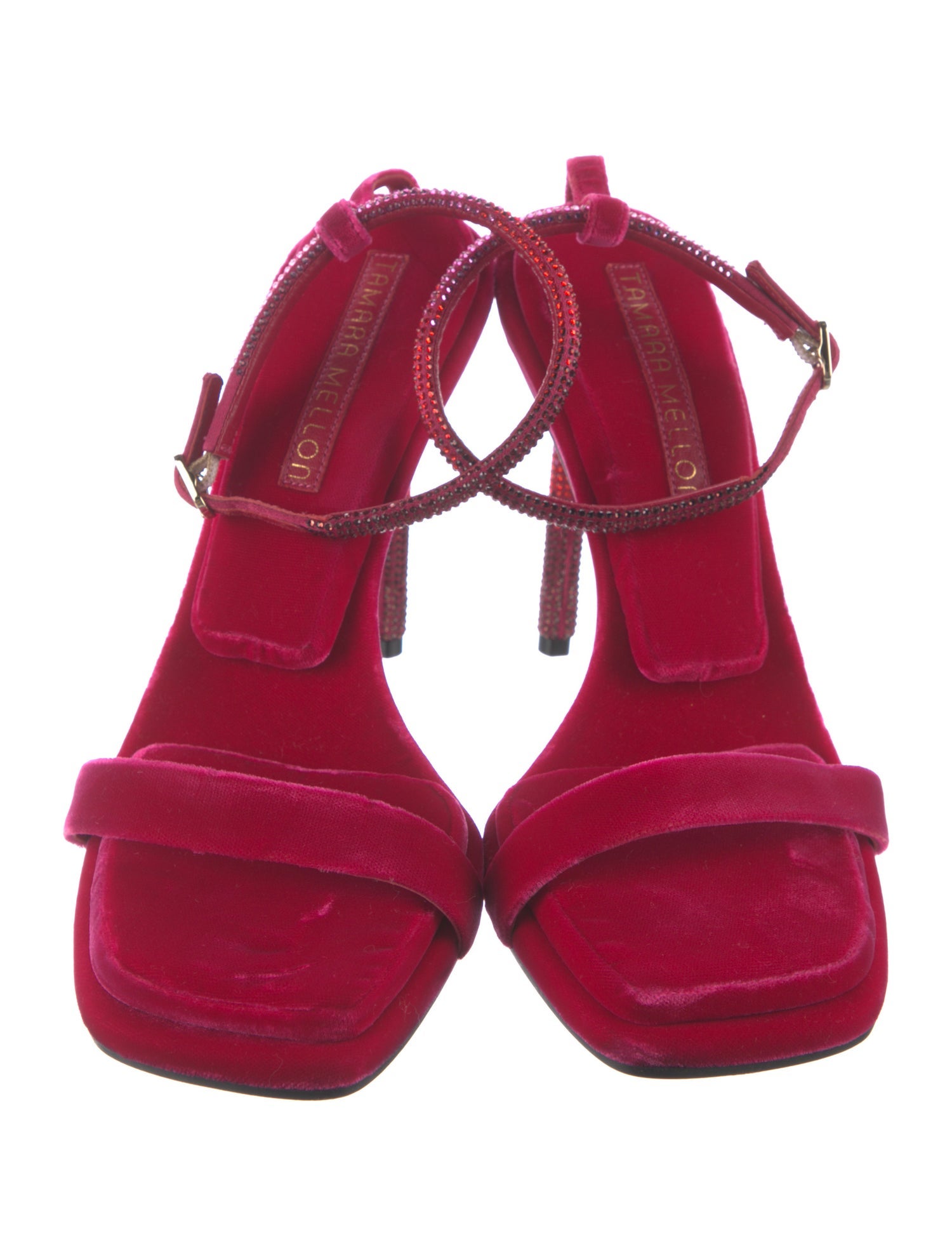Tamara Mellon Velvet Crystal Embellishments T-Strap Sandals