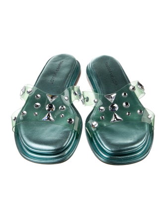 Tamara Mellon Leather Crystal Embellishments Slides