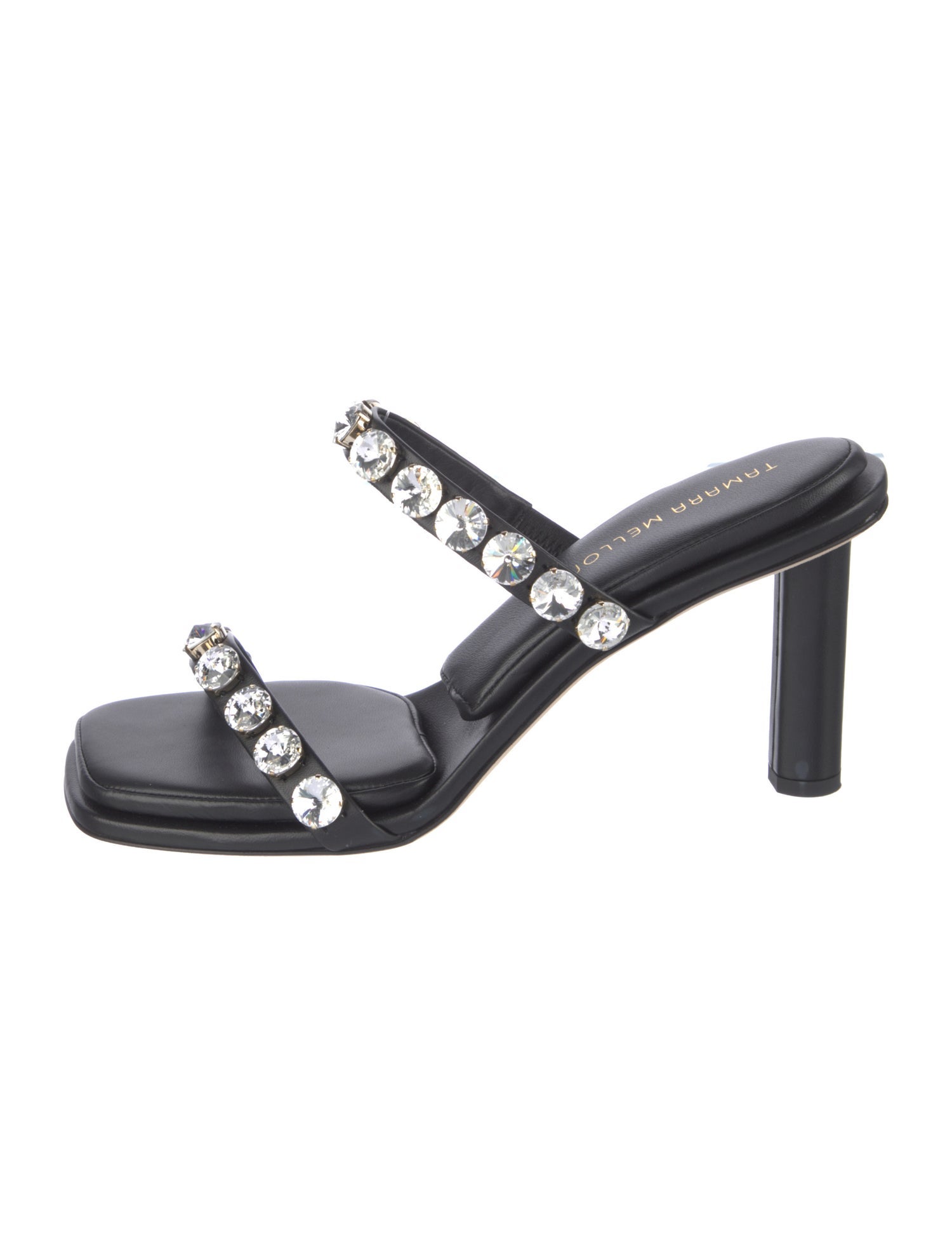 Tamara Mellon Leather Crystal Embellishments Slides