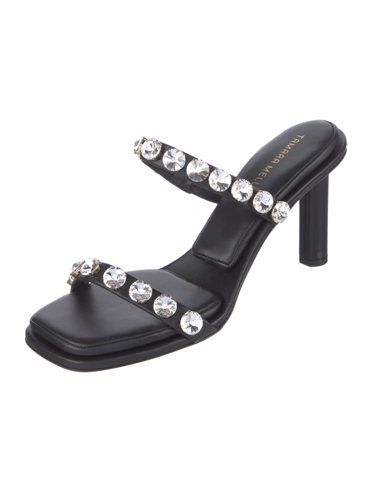 Tamara Mellon Leather Crystal Embellishments Slides