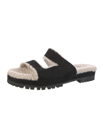 Tamara Mellon Suede Faux Fur Trim Espadrilles