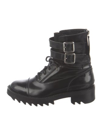 Tamara Mellon Leather Crystal Embellishments Combat Boots