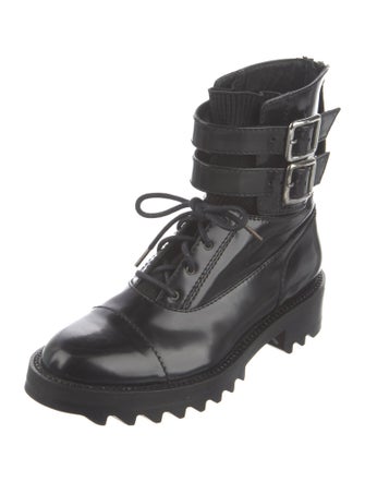 Tamara Mellon Leather Crystal Embellishments Combat Boots