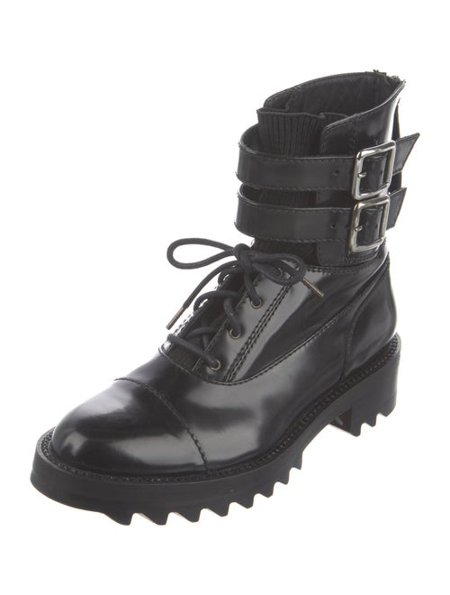 Tamara Mellon Leather Crystal Embellishments Combat Boots