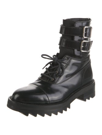 Tamara Mellon Patent Leather Crystal Embellishments Combat Boots