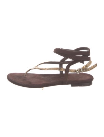 Tamara Mellon Embossed Leather Animal Print T-Strap Sandals