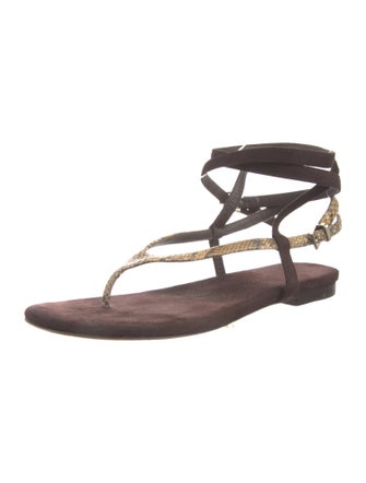 Tamara Mellon Embossed Leather Animal Print T-Strap Sandals