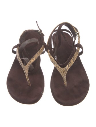 Tamara Mellon Embossed Leather Animal Print T-Strap Sandals