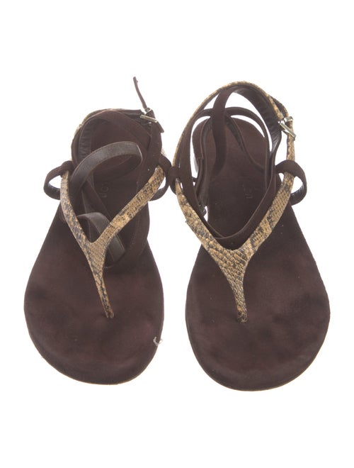 Tamara Mellon Embossed Leather Animal Print T-Strap Sandals