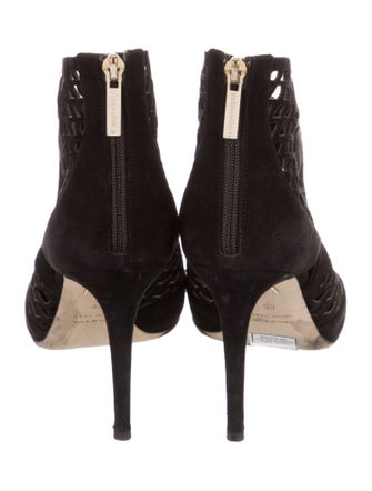 Tamara Mellon Suede Lasercut Accents Lace-Up Boots