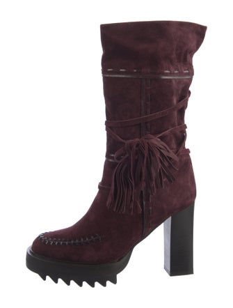 Tamara Mellon Suede Whipstitch Trim Combat Boots