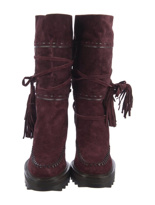 Tamara Mellon Suede Whipstitch Trim Combat Boots