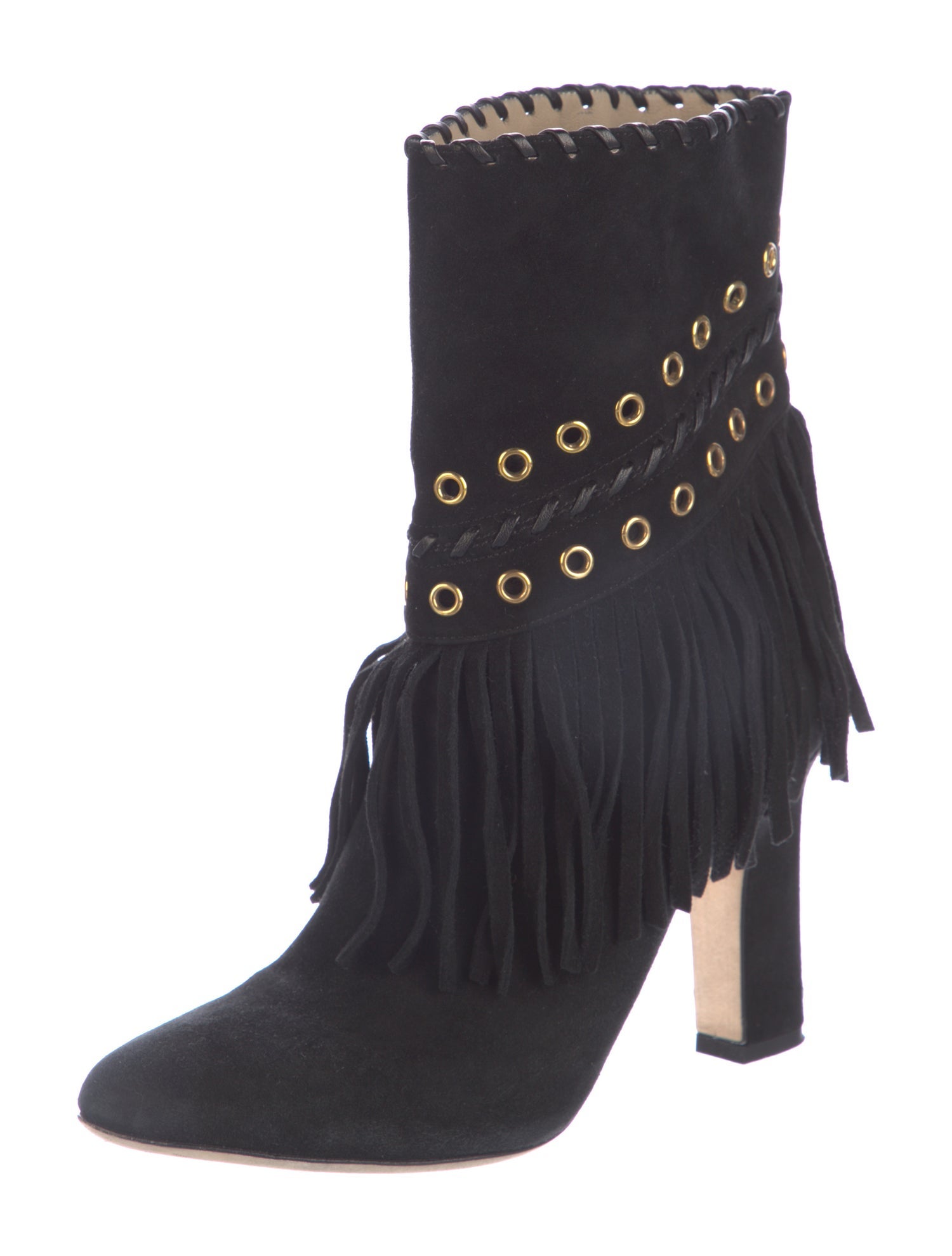 Tamara Mellon Suede Fringe Trim Accent Boots
