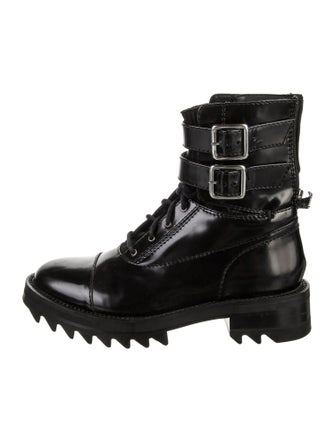 Tamara Mellon Patent Leather Crystal Embellishments Combat Boots