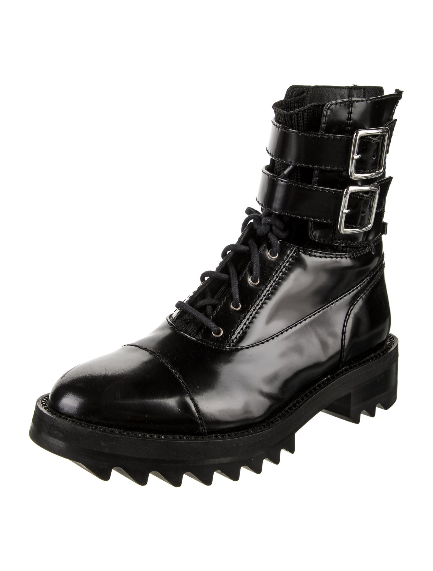 Tamara Mellon Patent Leather Crystal Embellishments Combat Boots