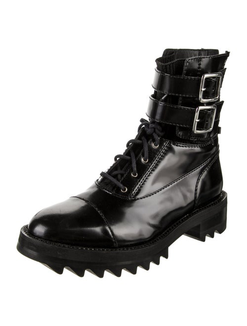 Tamara Mellon Patent Leather Crystal Embellishments Combat Boots