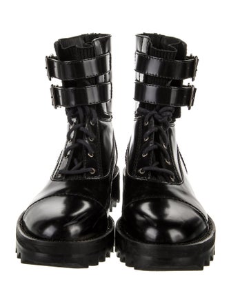 Tamara Mellon Patent Leather Crystal Embellishments Combat Boots