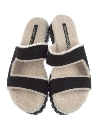 Tamara Mellon Suede Leather Trim Embellishment Slides