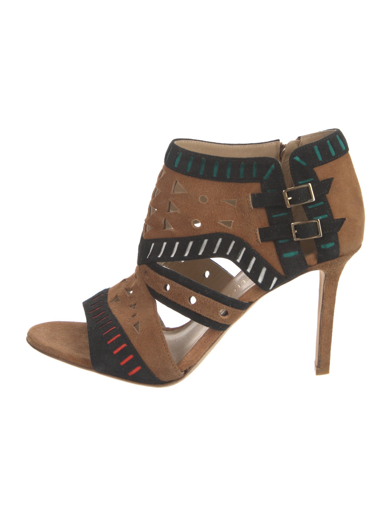 Tamara Mellon Suede Colorblock Pattern Sandals