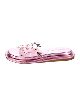 Tamara Mellon Leather Crystal Embellishments Slides