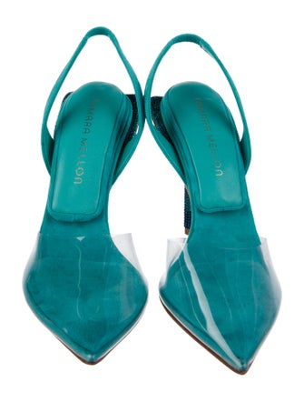 Tamara Mellon Suede Crystal Embellishments Slingback Pumps