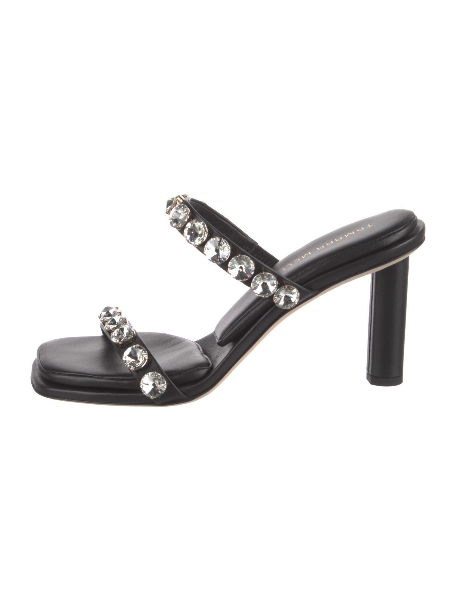 Tamara Mellon Leather Crystal Embellishments Slides