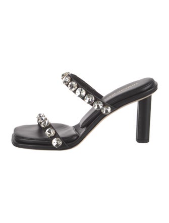 Tamara Mellon Leather Crystal Embellishments Slides