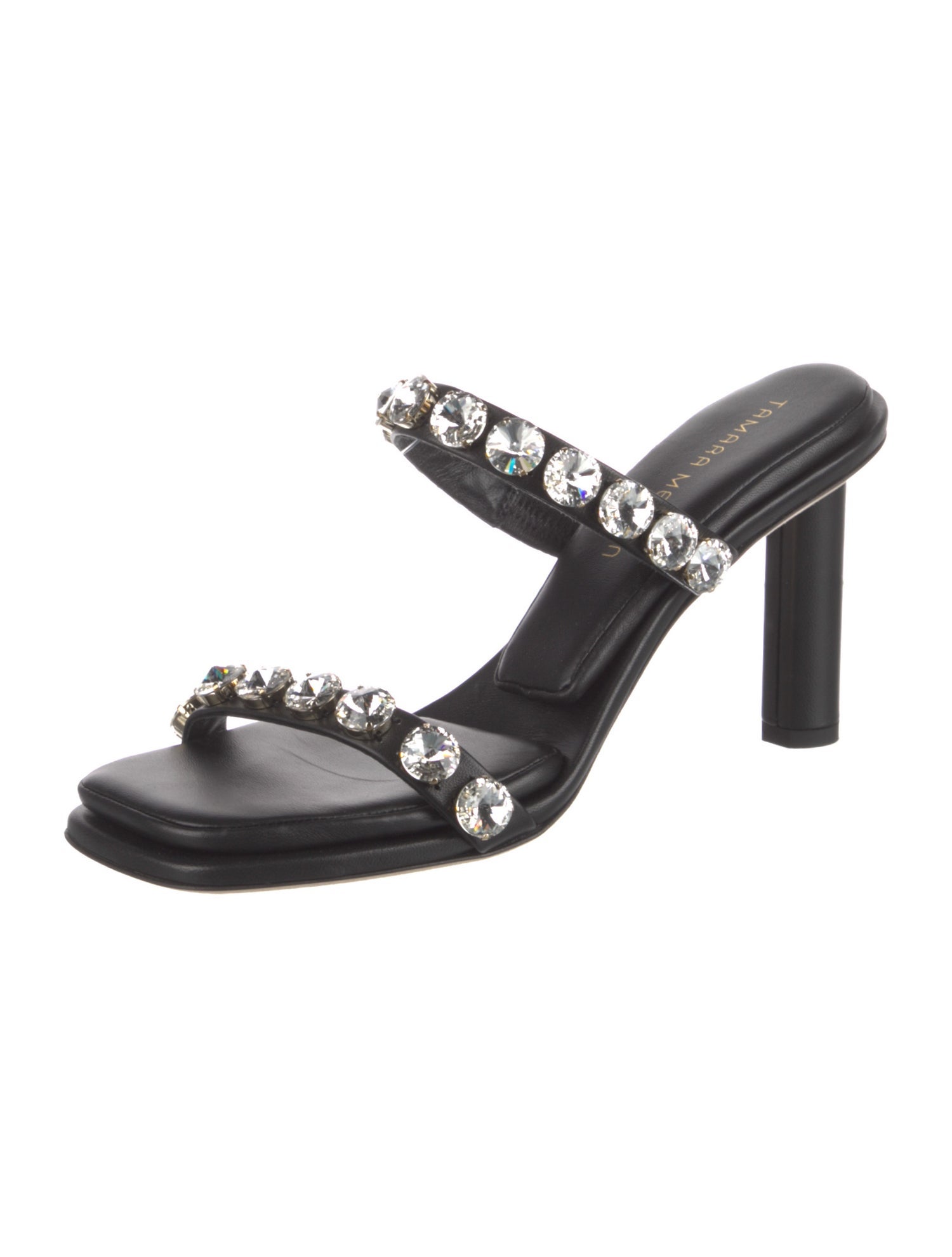 Tamara Mellon Leather Crystal Embellishments Slides
