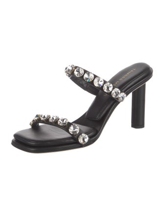 Tamara Mellon Leather Crystal Embellishments Slides