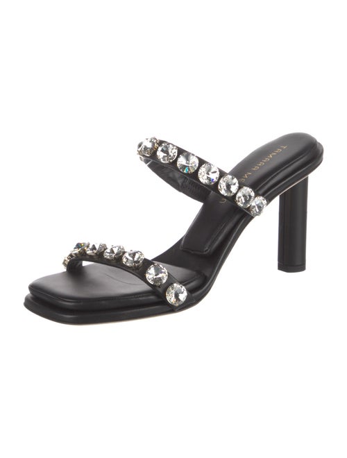 Tamara Mellon Leather Crystal Embellishments Slides