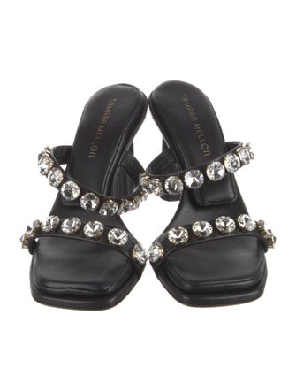 Tamara Mellon Leather Crystal Embellishments Slides