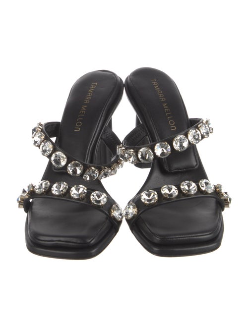 Tamara Mellon Leather Crystal Embellishments Slides
