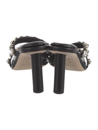 Tamara Mellon Leather Crystal Embellishments Slides