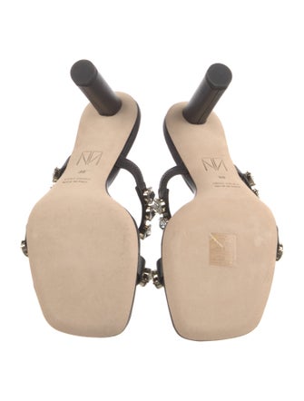 Tamara Mellon Leather Crystal Embellishments Slides