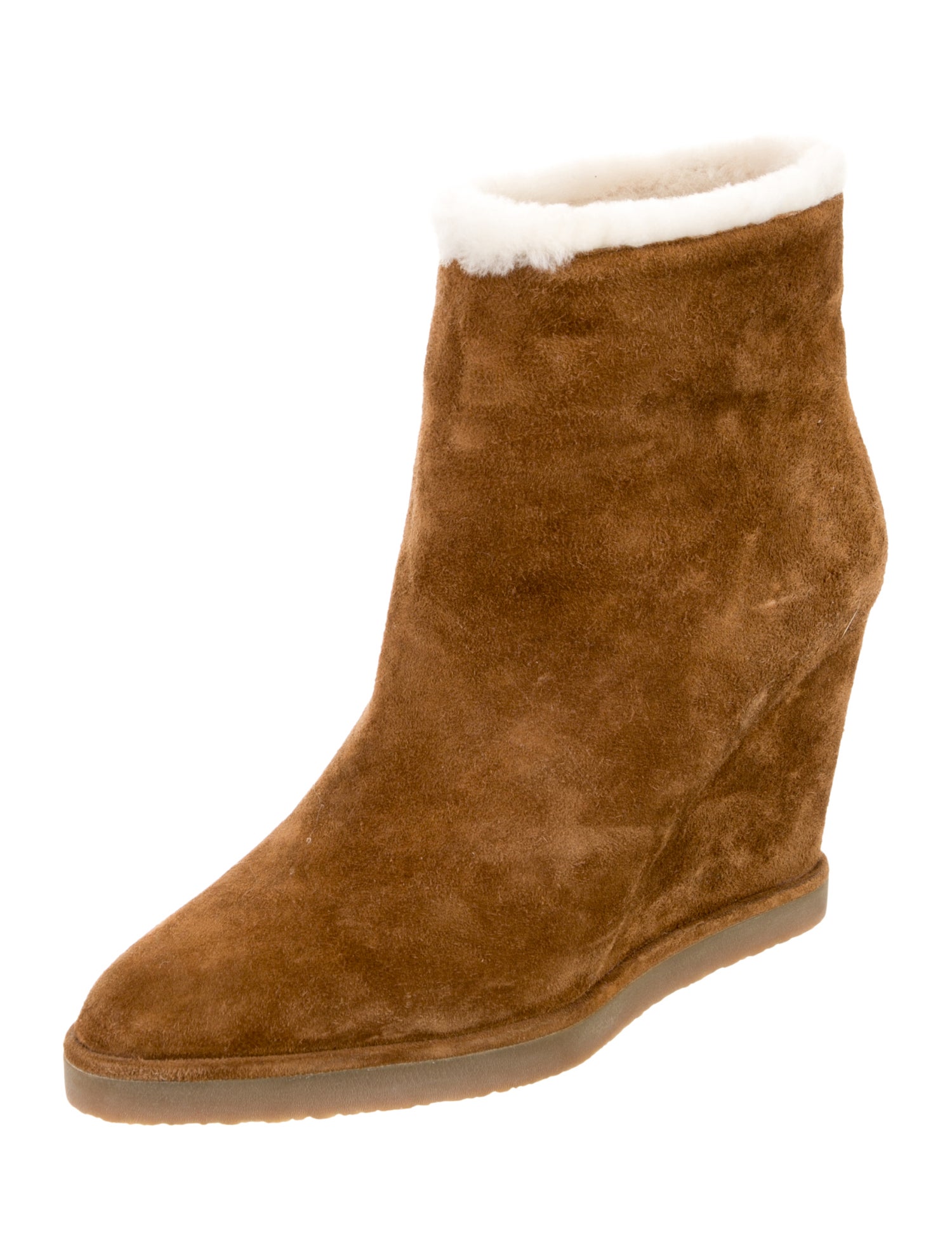 Tamara Mellon Suede Faux Fur Trim Boots