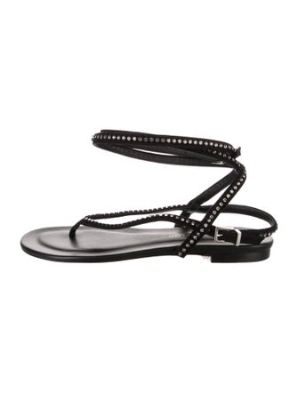 Tamara Mellon Leather Crystal Embellishments Slingback Sandals