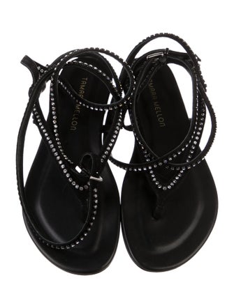 Tamara Mellon Leather Crystal Embellishments Slingback Sandals