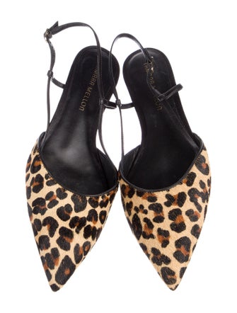 Tamara Mellon Leather Animal Print Slingback Flats