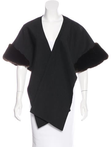 Trina Turk Faux Fur-Trimmed Wool Cape