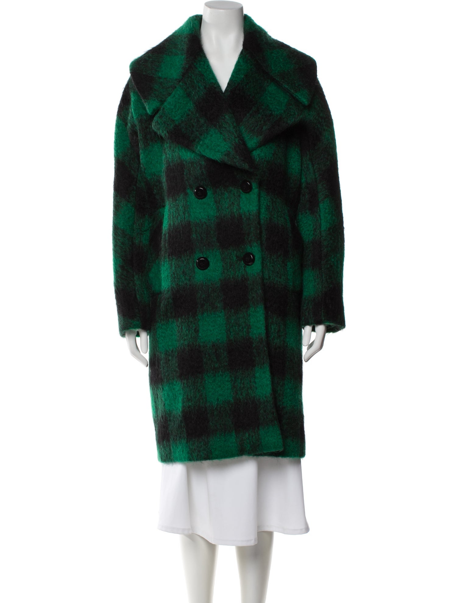 Trina Turk Wool Plaid Print Faux Fur Jacket