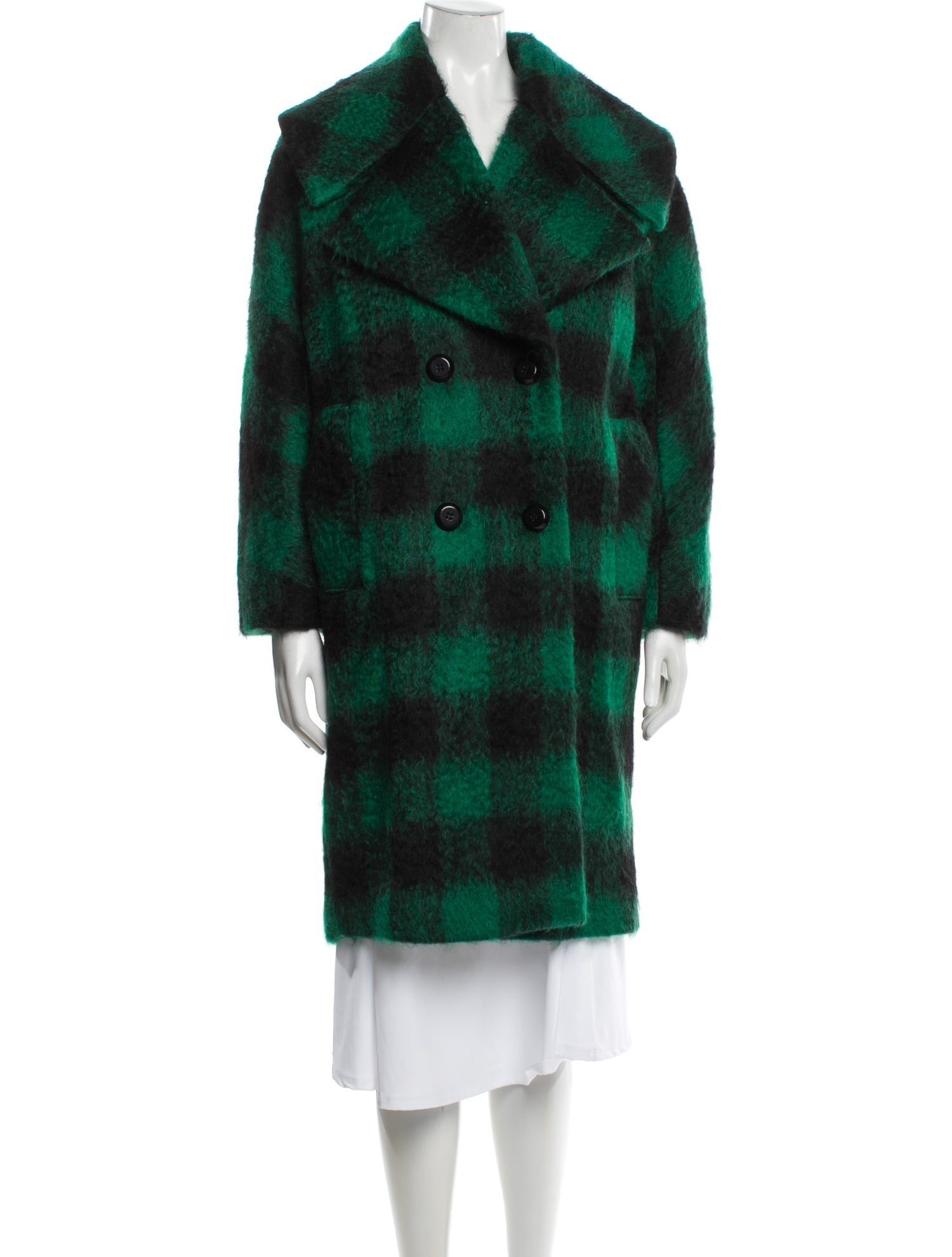 Trina Turk Wool Plaid Print Peacoat