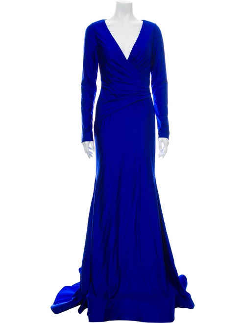 Terani Couture V-Neck Long Dress Blue