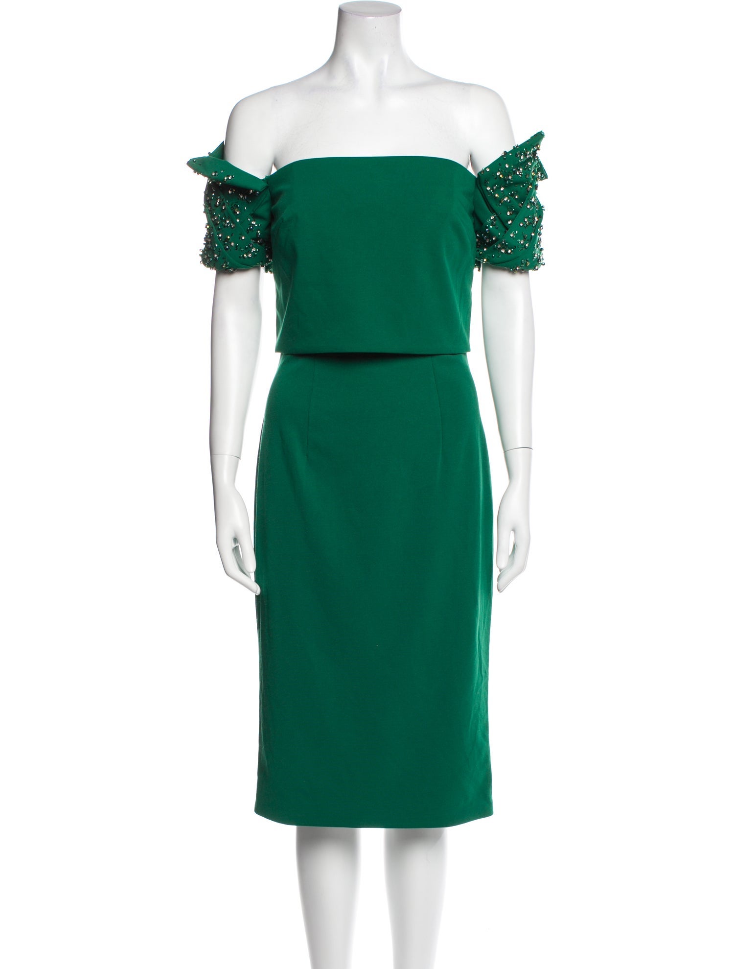 Terani Couture Off-The-Shoulder Knee-Length Dress