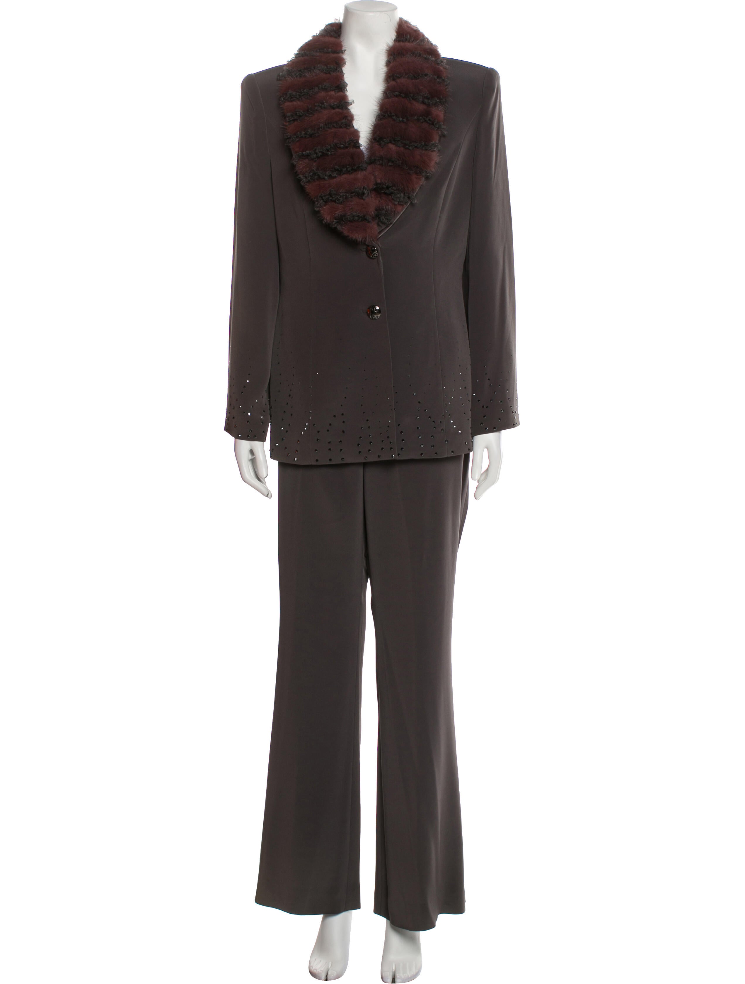 Terani Couture Faux Fur Trim Pantsuit