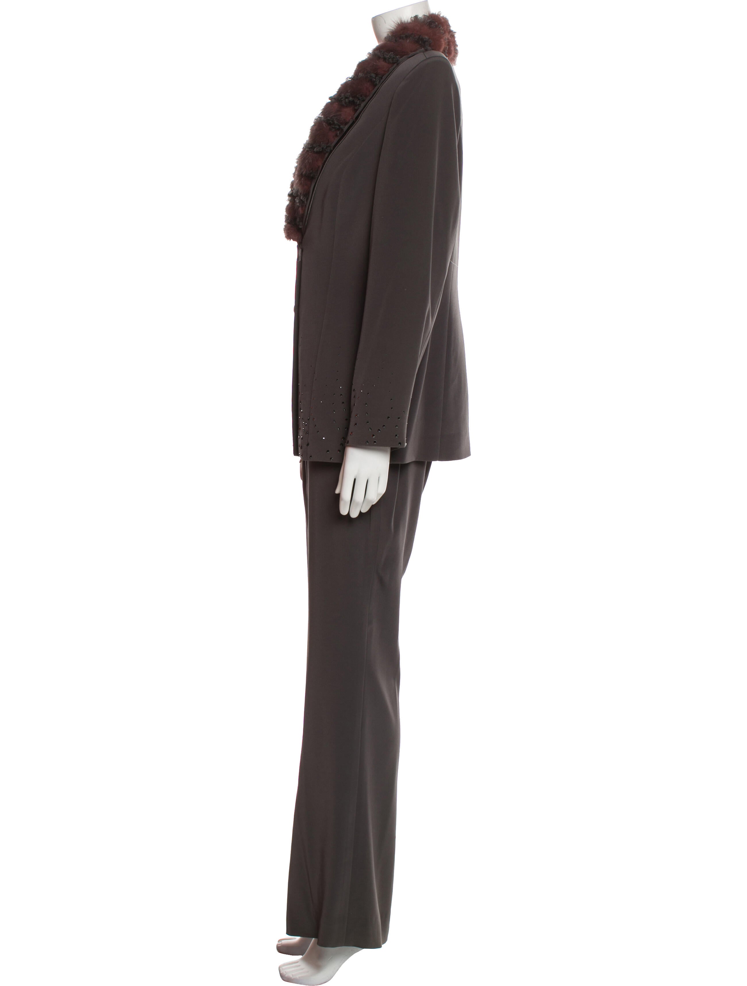 Terani Couture Faux Fur Trim Pantsuit