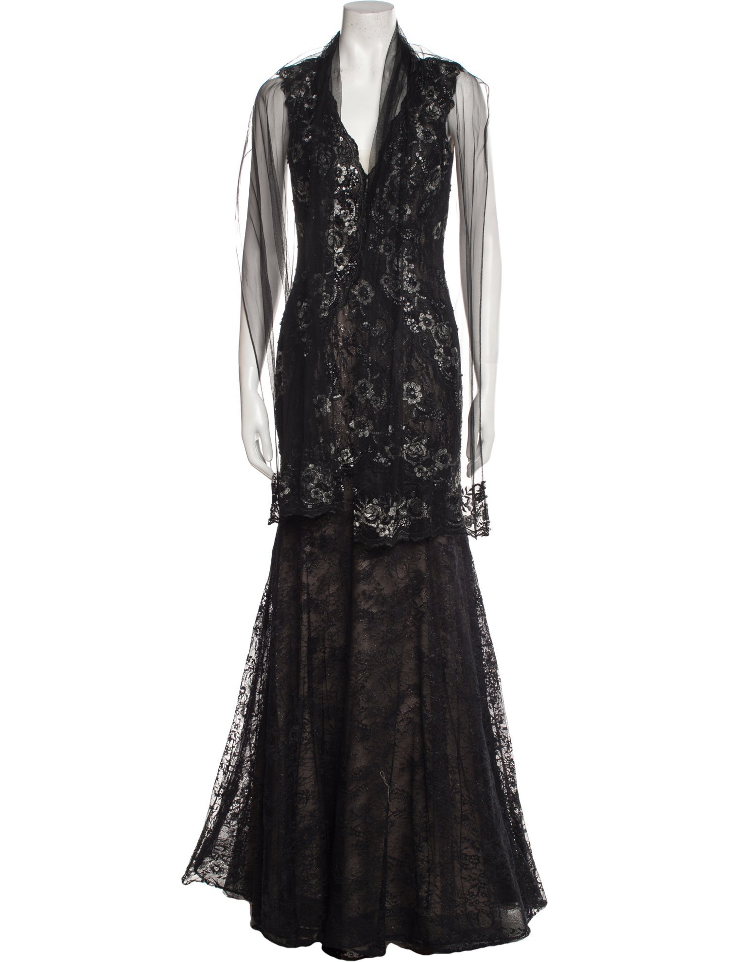 Terani Couture Lace Pattern Long Dress