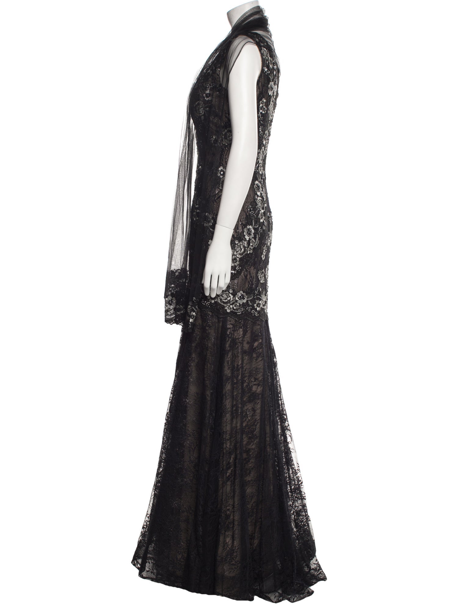 Terani Couture Lace Pattern Long Dress